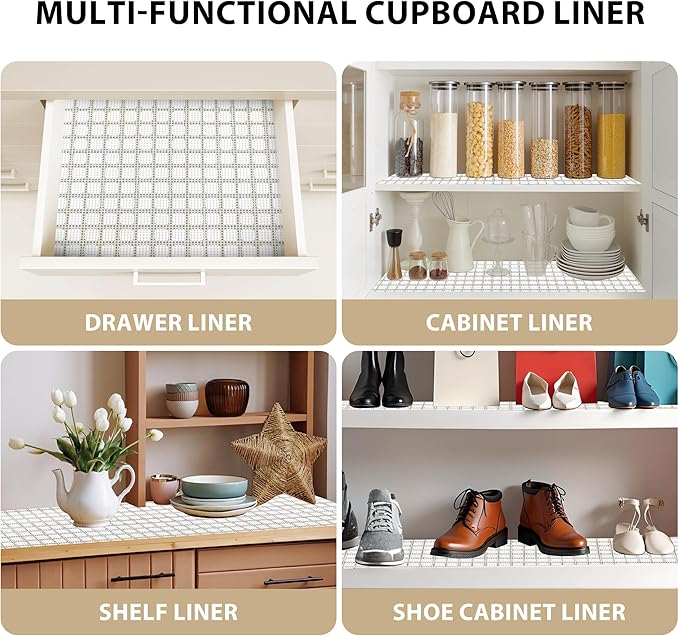 Shelf Liners for Cabinets-Drawer Liner Cabinet Liners for Shelves Kitchen,Non-Adhesive,Non-Slip,White Plaid,12 in x 10Ft (120 inch) - Image 4
