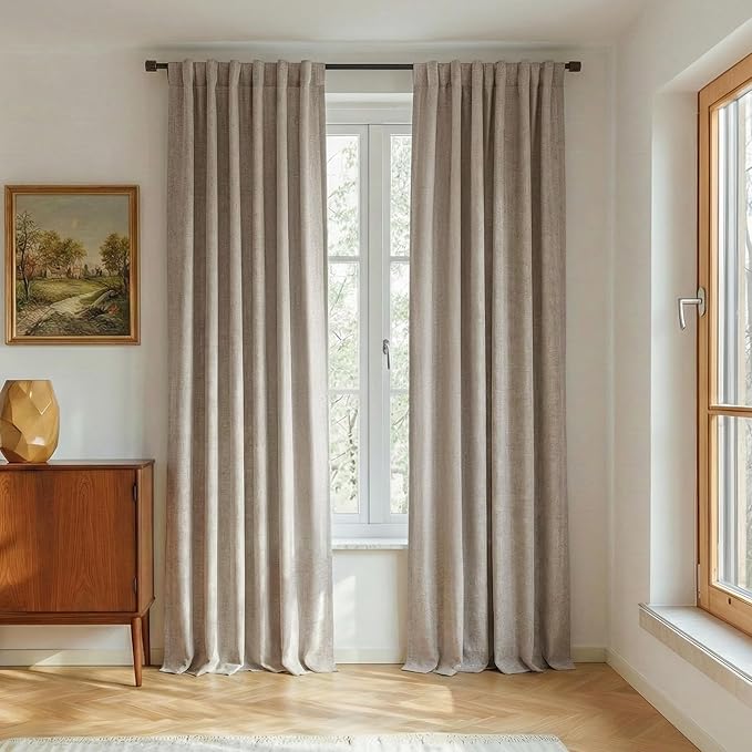 RYB HOME Natural Beige 100% Blackout Linen Curtains 78 inch Long, Thermal Insulated&Privacy Home Decor Drapes for Bedroom/Office/Nursery, Rod Pocket&Back Tab Window Treatment, W52 X L78, 2 Panels by RYBHOME