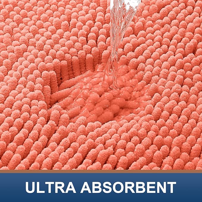 Smiry Luxury Chenille Bathroom Rugs 30x20, Extra Soft and Absorbent Shaggy Bath Mat, Machine Washable, Non-Slip Plush Carpet Runner for Tub, Shower, and Floor, Home Decor Accessories, Coral - Image 4
