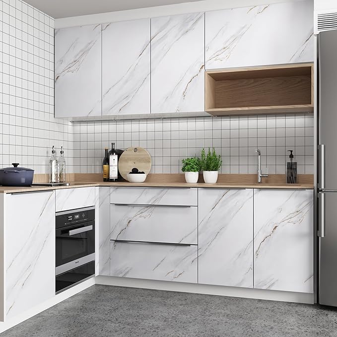 15.7"x354.3" Glossy White Marble Contact Paper for Countertops Waterproof Peel and Stick Wallpaper Marble with Glod Kitchen Counter Contact Paper Self Adhesive Removable Furniture Vinyl Wrap - Image 4