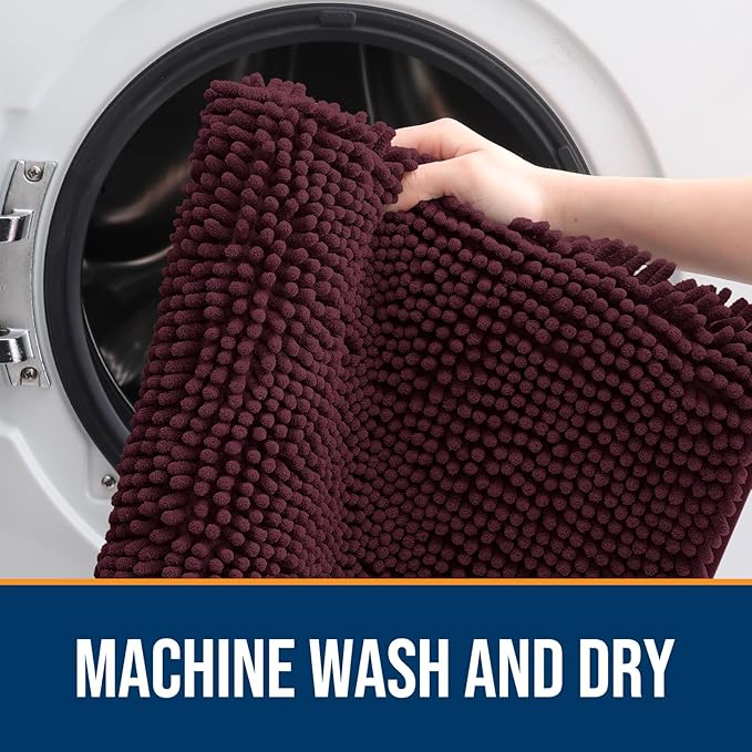 OLANLY Dog Door Mat for Muddy Paws 40x32, Absorbs Moisture and Dirt, Absorbent Non-Slip Washable Doormat, Quick Dry Chenille Mud Mat for Dogs, Entry Indoor Entryway Carpet for Inside Floor, Russet - Image 5
