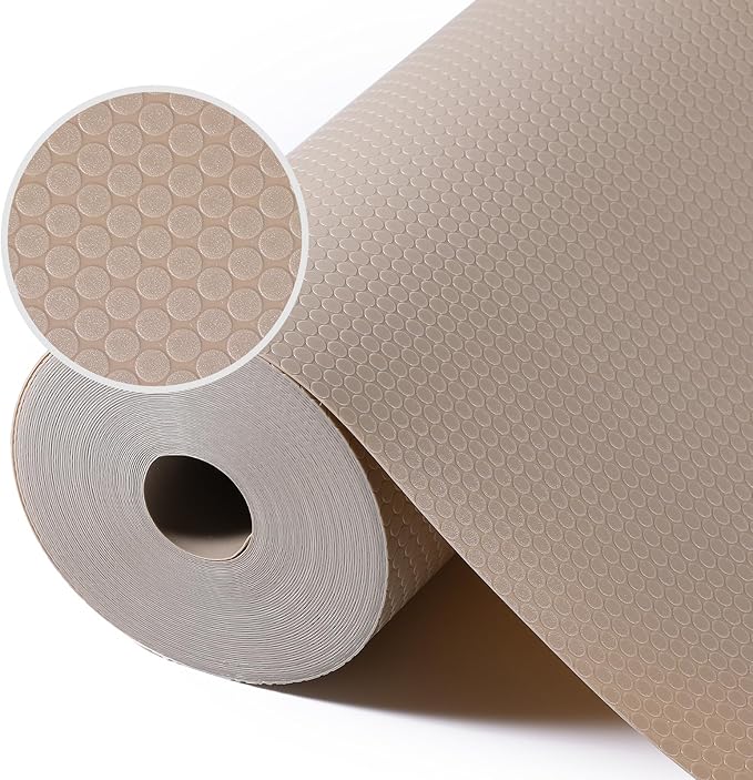 Beige Shelf Liners for Kitchen Cabinets Non Adhesive Drawer Liner for Bathroom Waterproof Refrigerator Liners for Shelves Fridge Plastic Mats Cabinet Cupboard Liner 11.8 x 236.2 Inches - Image 9
