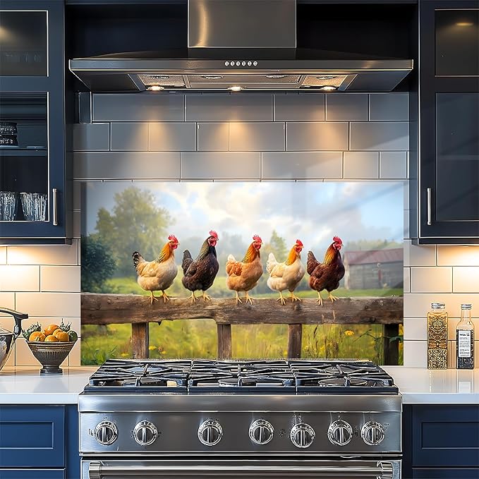 NYZE Kitchen Backsplash Stickers Waterproof Stove Backsplash Protector, 30 X 16 inch Removable Chicken Wallpaper with Wall Art Decor for Stove Cooking Area(Farm Chicken Flock) by GIVEYOUTHEBEST