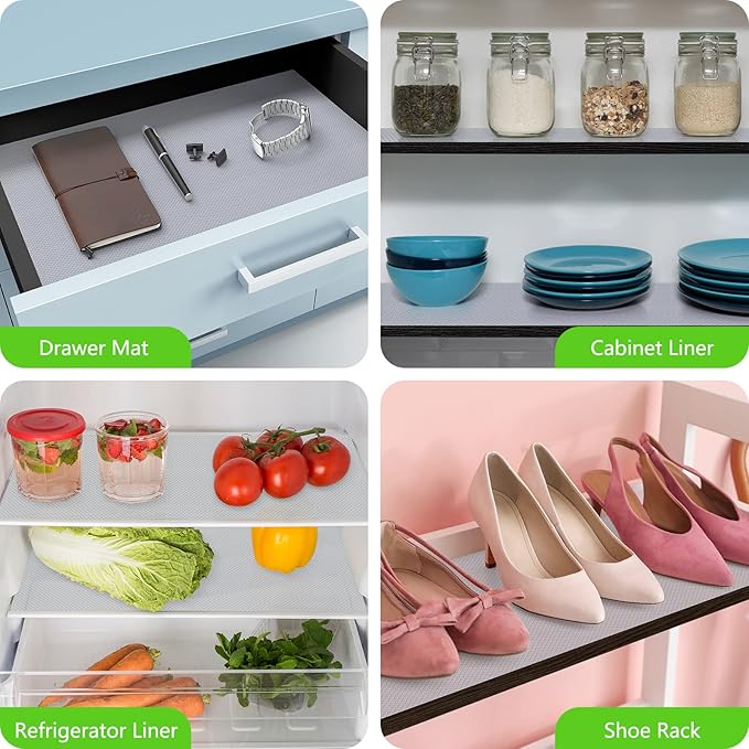 Shelf Liners for Kitchen Cabinet Refrigerator Liners Waterproof Kitchen Cupboard Liner Drawer Mats EVA Material Non Adhesive Fridge Mats for Shelves Clear 2 Rolls 17.5 x 236.2 Inches - Image 2