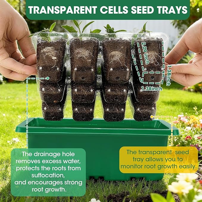 5 Packs Seed Starter Tray with Humidity Dome, Seed Starter Kit with Transparent Drain Hole Base Indoor Greenhouse Mini Propagator for Seeds Growing Starting(60 Cell Trays, Green) - Image 3