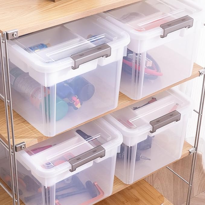 Citylife 17 QT Storage Box with Removable Tray Closet Organizers and Storage Clear Storage Container for Organizing, Craft, Tools, Files, Office Supplies, 4 Packs - Image 7