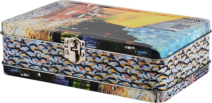 DAHO Metal Storage Box with Hinge for Office, School, Home, Makeup, Arts & Crafts and Accessories (Cafe Terrace At Night) - Image 2