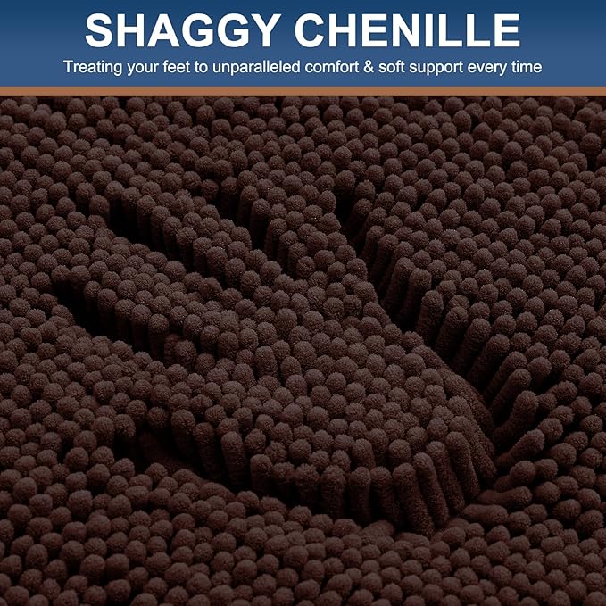 Smiry Luxury Chenille Bathroom Rugs 47x17, Extra Soft and Absorbent Shaggy Bath Mat, Machine Washable, Non-Slip Plush Carpet Runner for Tub, Shower, and Floor, Home Decor Accessories, Brown - Image 4