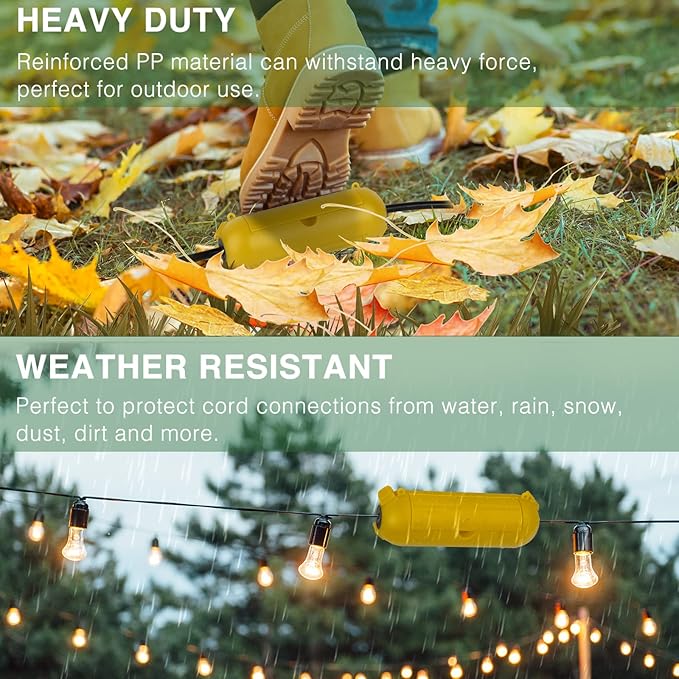 Flemoon [3 Pack] Outdoor Extension Cord Safety Cover with Waterproof Seal, Weatherproof Electrical Connection Box for Outdoor Outlet, Plug, Socket, Christmas Holiday Decoration Light, Yelllow - Image 7