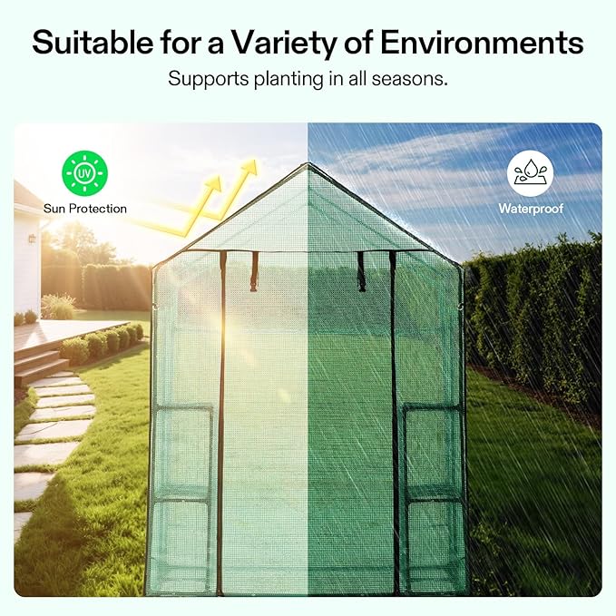 VIVOSUN 57x57x77 Inch Mini Walk in Green House with Window and Anchor, Plant Garden Hot House 2 Tiers 8 Shelves, 4.7 x 4.7 x 6.4 FT - Image 4