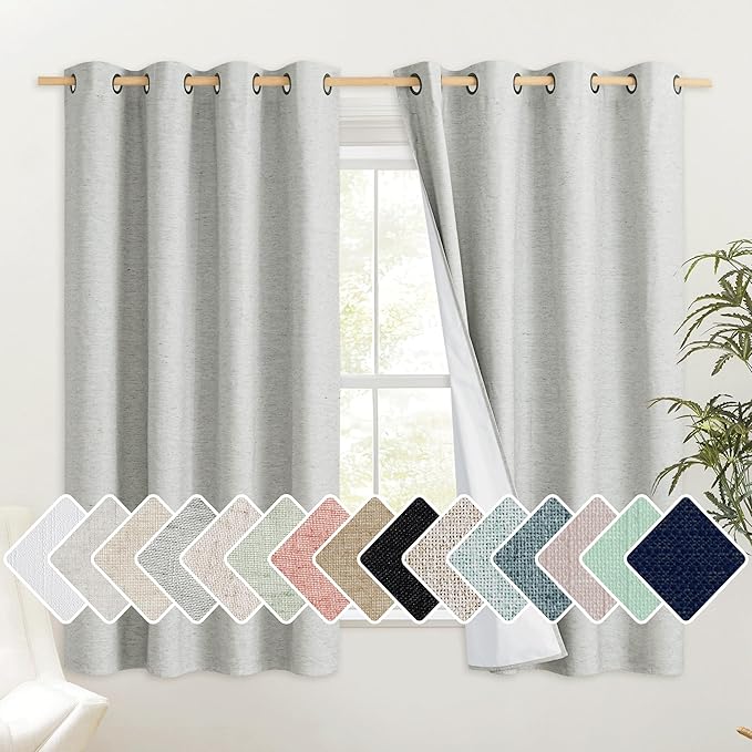 NICETOWN Grey Full Shade Cold Reducing Curtain Panels, 52 x 63 inch, Pair of Energy Smart & Noise Blocking Out Blackout Drapes for Dining Room Window, Thermal Insulated Guest Room Window Dressing by NICETOWN