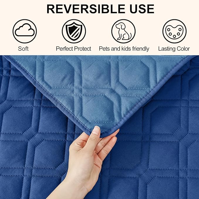 Smiry Reversible Waterproof Couch Covers for Sofa, Washable Dogs Pet Couch Covers for 3 Cushion Sofa Pet Friendly, Water Resistant Furniture Protector Slipcover, Geometric (30"x70", Navy/Blue) - Image 3