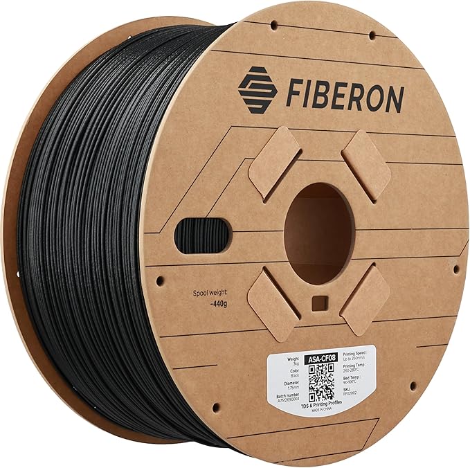 Polymaker Fiberon ASA-CF08 Black Carbon Fiber 3D Printing Filament 1.75mm 3KG, UV & Weather Resistant, High Rigidity, Heat Resistant, Easy to Print, Functional Parts & Prototypes, 6 Vibrant Colors by Polymaker