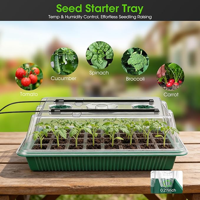Seed Starter Tray with Grow Light, 2 Pack 80-Cell Seedling Starter Kit with Smart Timer & Humidity Dome, Indoor Plant Germination Kit with 100pcs Nursery Bags & 2-in-1 Sprinkler for Seed Starting - Image 8