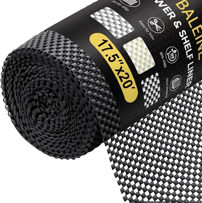 BALEINE Cabinet Liner, 17.5 in x 20 Ft Drawer and Shelf Liner for Kitchen Cabinets Non-Adhesive, Non-Slip Protect Desks, Cupboard, Drawers, Shelves, Tableware (Black) by BALEINE