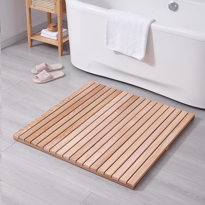 bingaai Cedar Wood Shower Mat 36" × 36" Square, Cedar Wooden Bath Mats, Wood Bath Mat for Inside or Outside Shower, Cedar Sauna Floor Mat Large,Non-Slip Shower Platform - Image 7