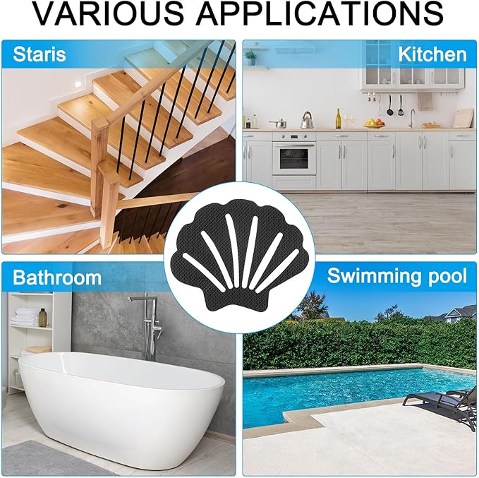 PATIKIL 12 Pcs Non Slip Bathtub Stickers, Anti Slip Shower Stickers Bathroom Shower Floor Decals Sea Shell Shape Cute Treads Tubs, Black - Image 5