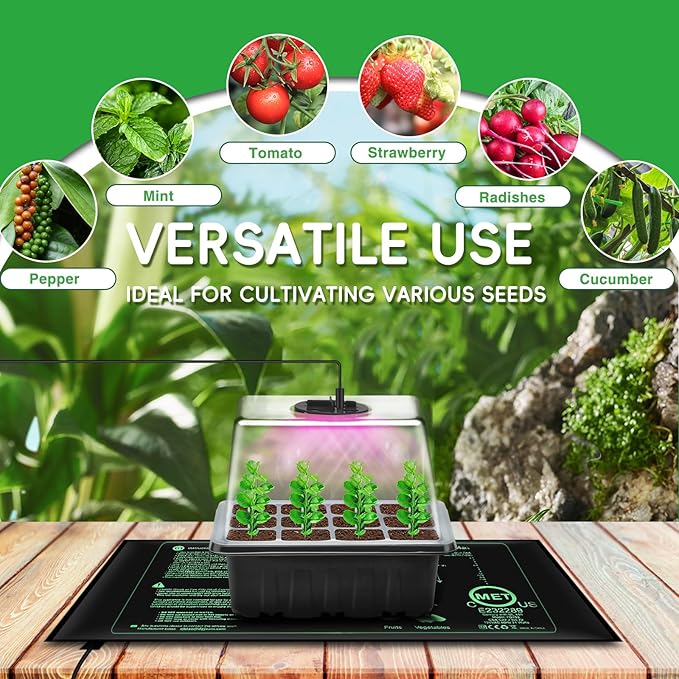 YAUNGEL Seed Starter Tray with Grow Light, 5 Pack Seed Starter Kit with Heat Mat, Seed Tray with Timing Controller Adjustable Brightness and Humidity Domes Heightened Lids, Black - Image 6
