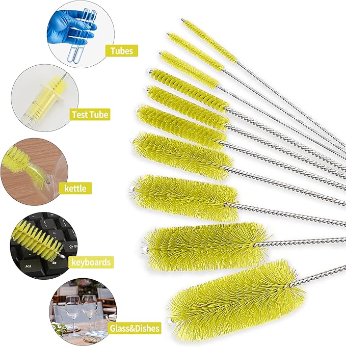 CiaraQ Bottle Cleaning Brushes, 8 Inch Nylon Tube Brush Set, Cleaner for Narrow Neck Bottles Cups with Hook, Set of 10pcs. - Image 2