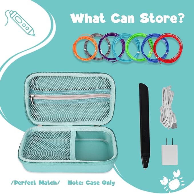 Case Compatible with 3Doodler Start+ Essentials for 3D Pen Set for Kids, Carrying Holder Fit for Printing Pens, Storage Organizer for Printing Filament Refill, Micro-USB Charger (3D-04B-Light Blue) - Image 5