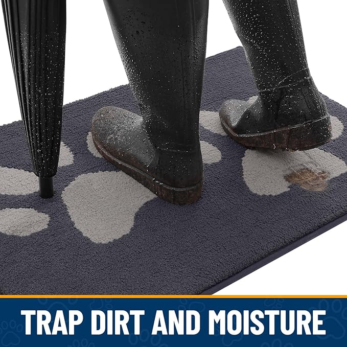 Smiry Dog Door Mat for Muddy Paws, Absorbs Moisture and Dirt, Low-Profile Entryway Mat with Non-Slip Backing, Entry Indoor Outdoor Doormat for Inside Floor (47x24 Inches, Dark Grey, Paw) - Image 2