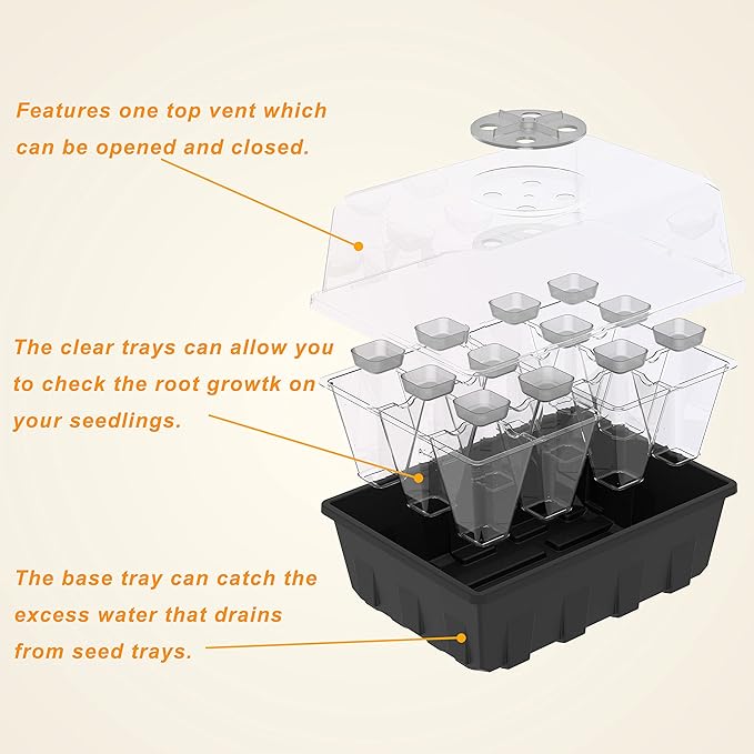 Gardzen 10 Pack Push-Up Seed Starting Tray, Pop Up Plant Germination Trays, Seed Starter Kit with Adjustable Humidity Vented Dome, 6.6" x 4.5", Total 120-Cell, Clear - Image 5