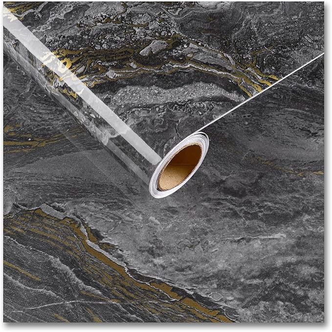 CRE8TIVE Dark Grey Gold Marble Contact Paper 12"x80" Glossy Slate Marble Wallpaper Peel and Stick Countertops Waterproof Self Adhesive Removable Wallpaper Marble Vinyl Wrap for Bathroom Cabinets Desks by CRE8TIVE
