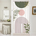 Small Stall Boho Shower Curtain 36Wx72H RV Green Pink Modern Mid Century Abstract Leaves Plant Minimalist Geometric Bathroom Decor Half Narrow Standing Bath Curtain Fabric Polyester 7 Pack Hook by MitpokBrand