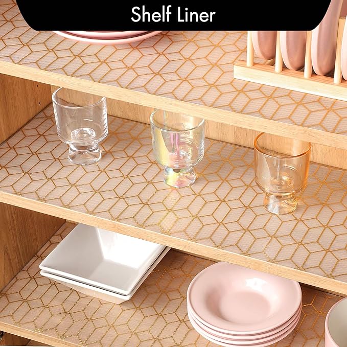 Cooyes Shelf Liner, Non Adhesive Drawer and Cabinet Liner, EVA Washable Oil-Proof Shelf Paper for Kitchen Cabinets, Refrigerator, Storage, Desks with Modern Pattern - Image 2