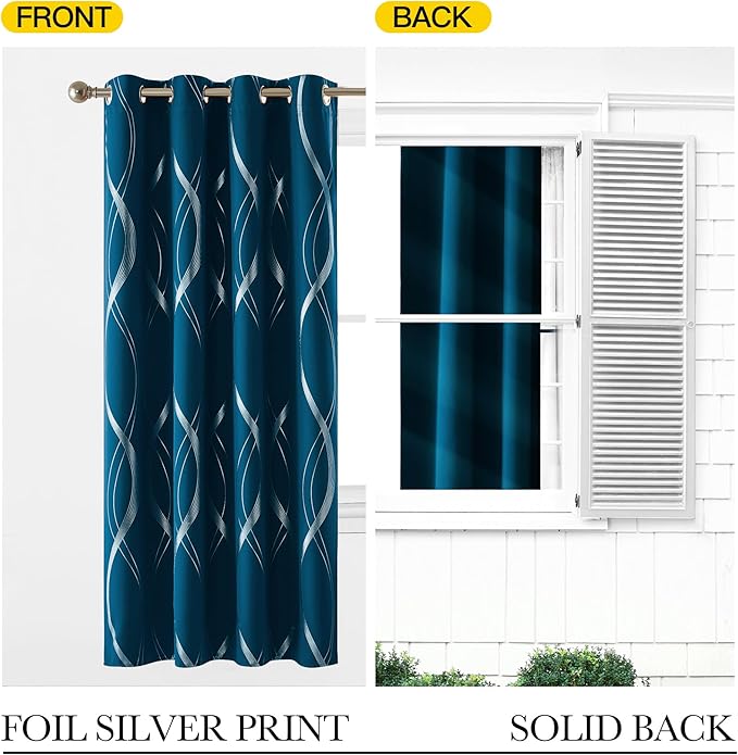 NICETOWN Moroccan Blue Blackout Curtains 84 inch Long for Living Room, Art Decor Scandinavian Style for Festival Wave Line Foil Print Design Drapes for Wall Cover, W52 x L84, 2 Panels - Image 7