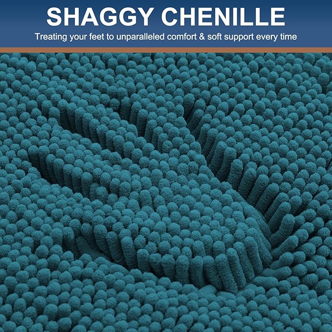 Smiry Luxury Chenille Bathroom Rugs 24x16, Extra Soft and Absorbent Shaggy Bath Mat, Machine Washable, Non-Slip Plush Carpet Runner for Tub, Shower, and Floor, Home Decor Accessories, Lake Blue - Image 3