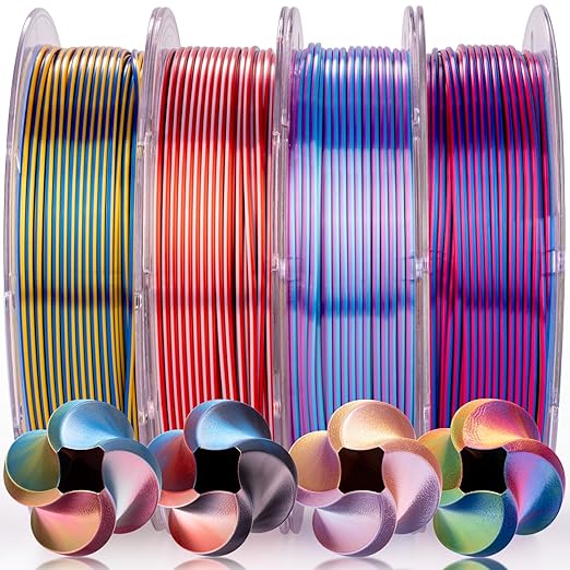 AMOLEN Silk PLA 3D Printer Filament Bundle, Shiny Silkverse 4 Colors in 1 Filament 1.75mm Pack Multi Color from 4 Angles, 4×200g by AMOLEN