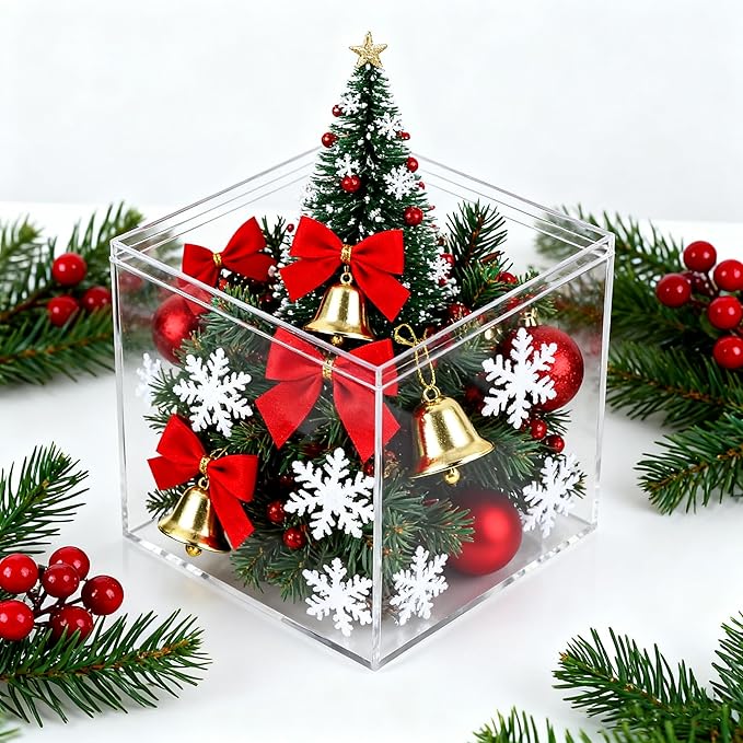 Acrylic Box Clear Display Boxes with Lids 4Pieces 4.73x4.73x4.73Inch Plastic Square Containers, Decorative Boxes Large Acrylic Storage Boxes for Collectibles,Wedding, Valentine's Day Party - Image 6