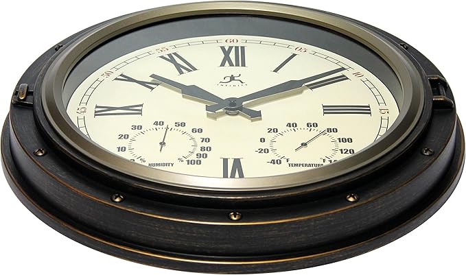 Infinity Instruments Forecaster Indoor/Outdoor Wall Clock, Thermometer, Hygrometer combo, Stylish Durable Waterproof Weather Station for your Home, 16 Inch, Bronze - Image 2