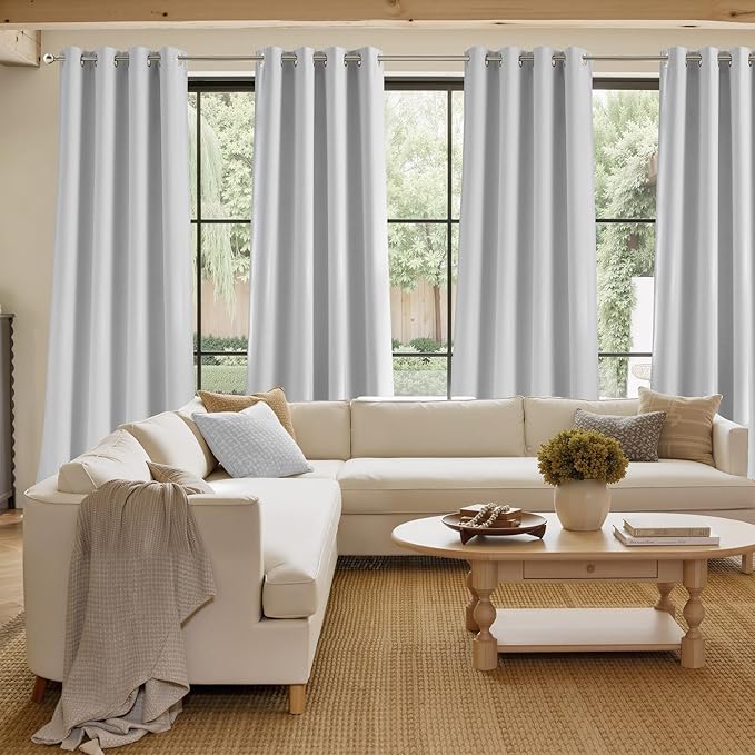NICETOWN Greyish White Faux Linen Room Darkening Rod Pocket Curtains 63 inch Length, W42 x L63, Light Blocking Thermal Insulated Noise Reducing Drapes for Bedroom Living Room Farmhouse Decor, 2 Panels - Image 4