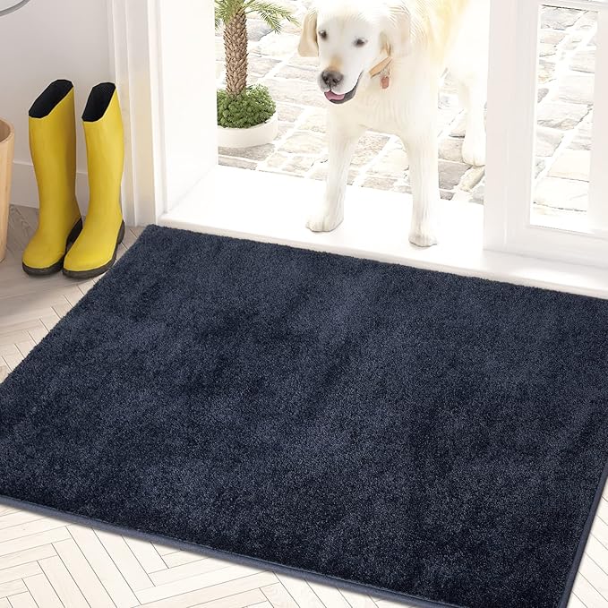 PURRUGS Dirt Trapping Door Mat 24" x 35.5", Non-Slip Machine Washable Entryway Rug, Dog Doormat, Indoor Front Door Mat, Super Absorbent Entry Rug for Muddy Shoes & Paws, Navy Blue by PURRUGS