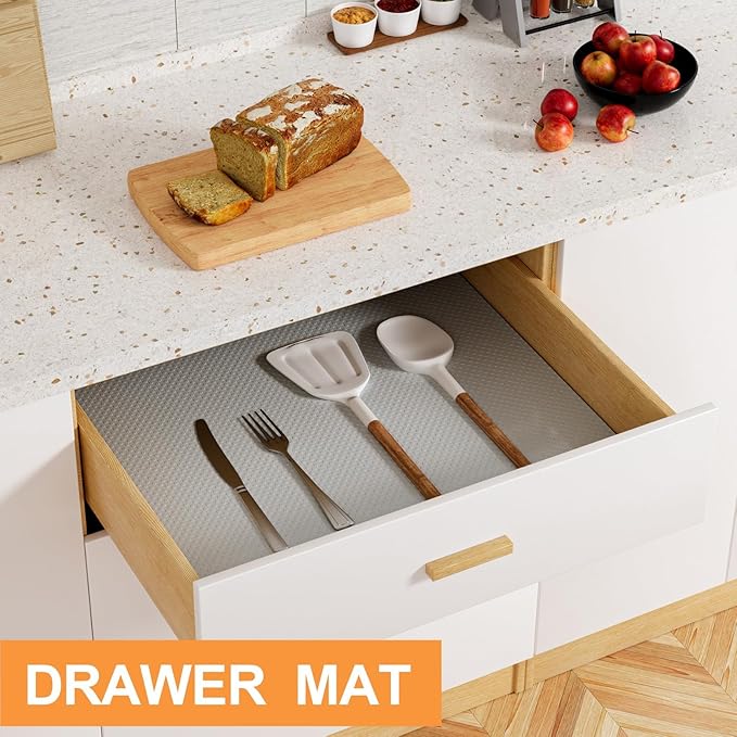 FLPMIX Wide Cabinet Shelf Liner: Waterproof Under Sink Mats Light Grey 19" x 300" - Easy to Cut & Clean Large Kitchen Drawer Liner for Pantry Cupboard - Image 4