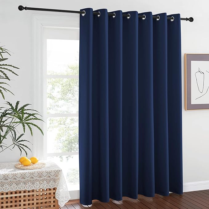 NICETOWN Room Separating Divider, Room Divider Curtain Screen Partition, Function Thermal Blackout Noise Reducing Curtain, Sliding Door Insulated Curtain for Patio, Navy, 8.3ft Wide x 9ft Long - Image 8