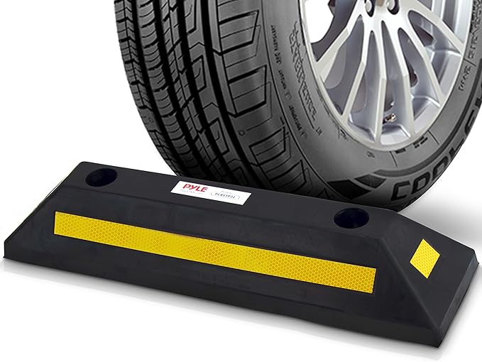 Pyle Curb Garage Vehicle Floor Stopper for Parking Safety 1PC Heavy Duty Rubber Parking Lot Driveway Stopper, For Car Vans Trucks Tire Wheel Guide Block Protect Bumper- Pyle PCRSTP11 by PyleUSA