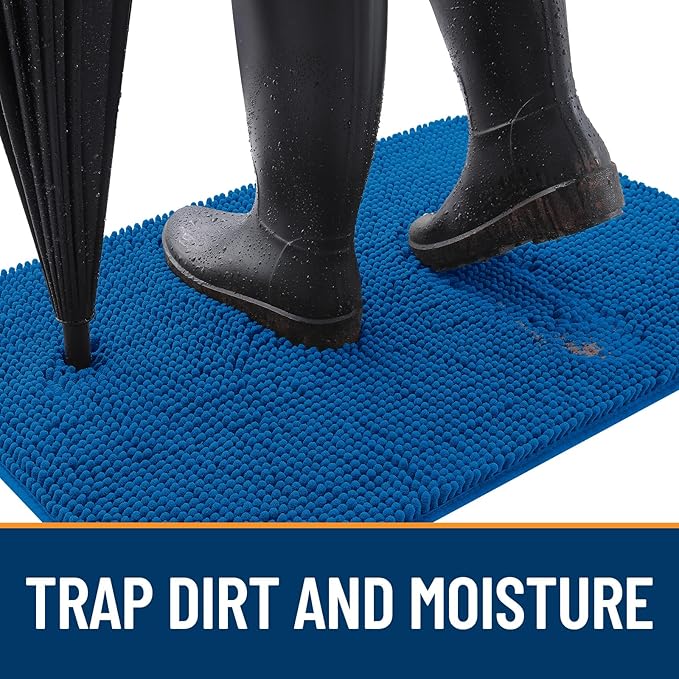 OLANLY Dog Door Mat for Muddy Paws 47x17, Absorbs Moisture and Dirt, Absorbent Non-Slip Washable Doormat, Quick Dry Chenille Mud Mat, Entry Indoor Entryway Carpet for Inside Floor, Deep Navy Blue - Image 2