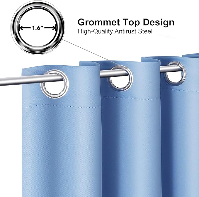 ChrisDowa Small Window Curtains for Kitchen and Bedroom - Grommet Short Thermal Insulated Room Darkening Curtains (2 Panels, Sky Blue, 52 x 36 Inch) - Image 3