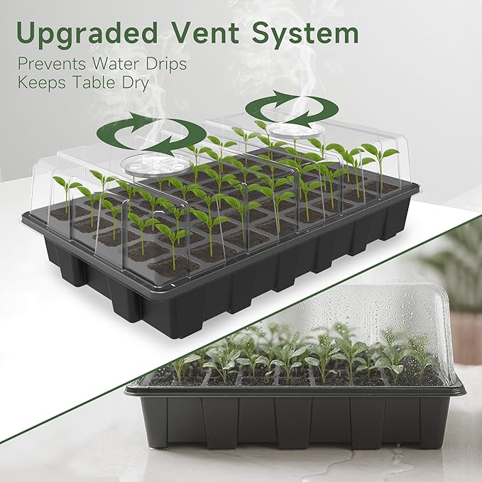 Gardzen 10-Set Garden Propagator Set, Seed Tray Kits with 400-Cell, Seed Starter Tray with Dome and Base 15" x 9" (40-Cell Per Tray) - Image 2