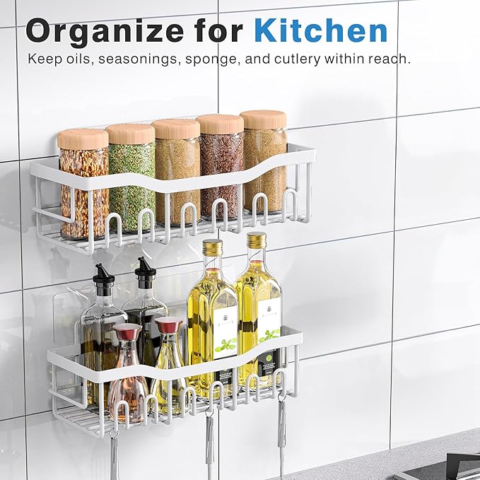 Shower Caddy 2 Pack,Adhesive Shower Organizer for Bathroom Storage&Home Decor&Kitchen organizers and storage,No Drilling,Large Capacity,Rustproof Stainless Steel Bathroom Organizer,Bathroom Decor Sets - Image 6