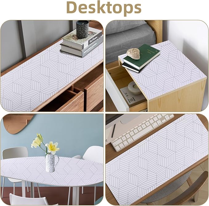 Shelf Liners for Kitchen Cabinets 24in x 30FT, Non Adhesive Cabinet Liner Strong Non-Slip Thickened Silver Geometric Easy to Clean for Shelf, Cabinet, Refrigerator with Knife and Tape Measure - Image 8