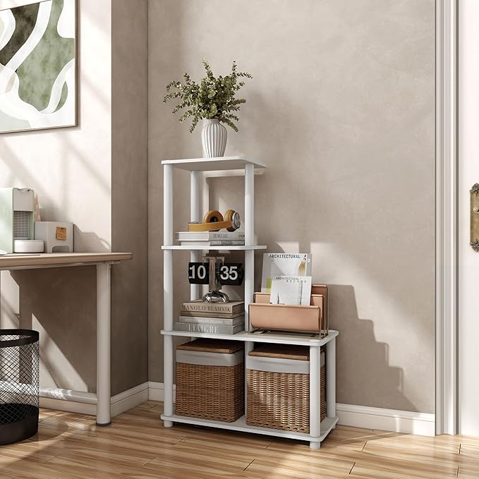 Homes: Inside + Out Apexa Modern 4-Cube Ladder Shelving Units, Collectibles Display Shelves, Easy Assembly Standing Shelf, Home Storage Organizer for Living Room, Bedroom, Office, Taupe Grey - Image 13