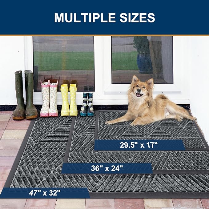Smiry Front Door Mat Outside Entrance, Heavy Duty Sturdy Natural Rubber Doormat, Trap Dirt and Moisture, Easy Clean Low Profile Welcome Floor Mats for Indoor Outdoor Entry, 35X23 Inch, Grey - Image 2