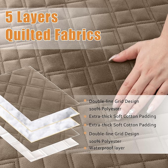 Arfntevss Waterproof Sectional Couch Covers L Shape Washable Velvet Sofa Cover for Sectional Non Slip U Shaped Corner Sofa Slipcover Sets Dog 6 Pcs Universal Furniture Protector (Light Brown, Small) - Image 3