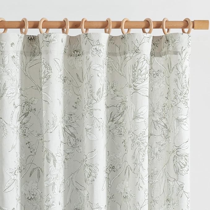 jinchan Floral Curtains 96 Inches Long Charcoal Grey Flower Linen Farmhouse Curtain for Living Room French Country Vintage Curtain Rod Pocket Curtains Set 2 Panels Gray Floral Printed by JINCHAN