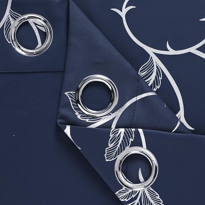 BUHUA Blackout Curtains 84 Inch Length 2 Panels Thermal Insulated Window Treatment for Bedroom Grommet Room Darkening Curtains with Wave Vine Printed (52 x 84 Inch, Navy Blue) - Image 8