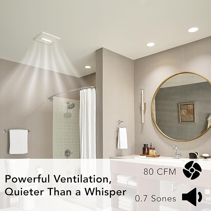 Broan-Nutone AE80BL InVent Series Single-Speed Fan with LED Light, Ceiling Room-Side Installation Bathroom Exhaust Fan, ENERGY STAR Certified, 0.7 Sones, , White , 80 CFM 0.7 Sones - Image 5
